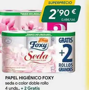 Masymas Papel higiénico foxy seda o color doble rollo 4 oferta