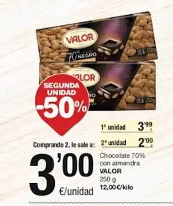 SPAR Fragadis Segunda unidad -50% chocolate 70% con almendra valor oferta