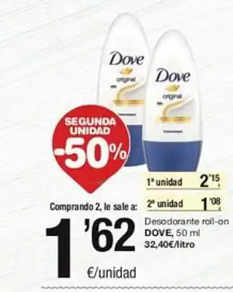 SPAR Fragadis Segunda unidad -50% desodorante roll-on dove oferta