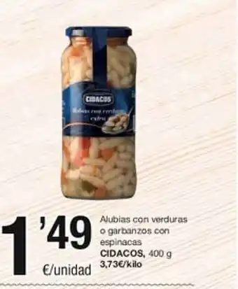 SPAR Fragadis Alubias con verduras o garbanzos con espinacas cidacos oferta