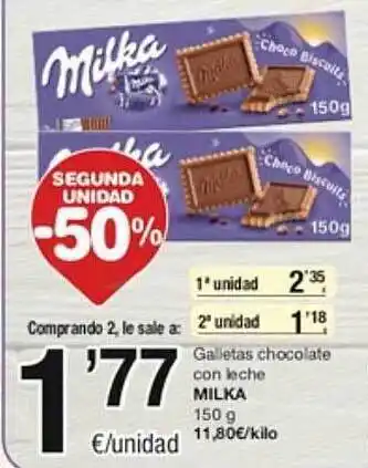 SPAR Fragadis Segunda unidad -50% galletas chocolate con leche milka oferta