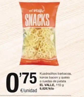 SPAR Fragadis Kuadraditos Barbacoa Konos Bacon y Queso o Ruedas De Patata El Valle 110 g. oferta