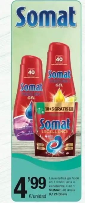 SPAR Fragadis Lavavajillas Gel Todo en 1 Limón, Azul o Excellence 4 en 1 Somat 40 dosis oferta