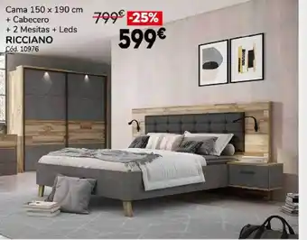 Conforama Cama 150x190cm +cabecero + 2 mesitas + leds ricciano oferta