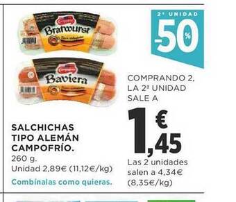 Supercor 2a unidad -50% salchichas tipo alemán campofrio oferta