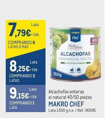 Makro Alcachofas enteras al natural 40 50 piezas makro chef oferta