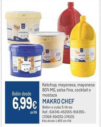 Makro Ketchup mayonesa mayonesa 80% mg salsa fina cocktail o mostaza makro chef oferta