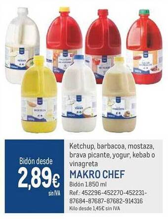 Makro Ketchup barbacoa mostaza brava picante yogur kebab o vinagreta makro chef oferta