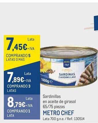 Makro Sardinillas en aceite de girasol 65 75 piezas metro chef oferta