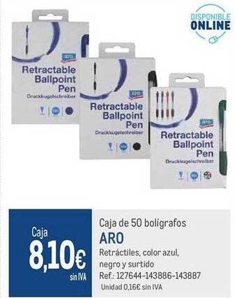 Makro Caja de 50 boligrafos aro oferta