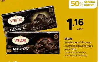 Coviran Valor Xocolata Negra 70% Cacau o Xocolata Negra 82% Cacau Aprox. 170 g. oferta