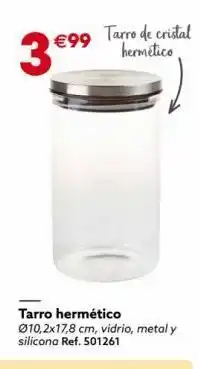 GiFi 3€ €99 tarro hermético ø10,2x17,8 cm, vidrio, metal y silicona ref. 501261 tarro de cristal hermético oferta
