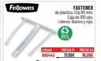 Carlin Fellowes codigo 805443 fastener de plástico. clip 80 mm. caja de 100 uds. colores: blanco y roja 100% precio xt precio x oferta