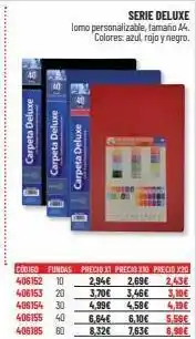 Carlin 40 carpeta deluxe d carpeta deluxe 10 2,43€ 3,70€ 3,46€ 3,10€ codigo fundas precio x1 precio x10 precio x20 406152 2 oferta
