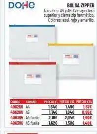 Carlin Tamaños: a4y a5. con apertura superior y cierre zip hermético. colores: azul, rojo y amarillo. precid xi precio x12 precio x oferta