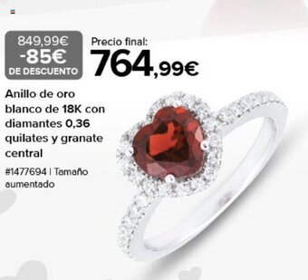 Costco Anillo de Oro Blanco de 18K con Diamantes 0.36 Quilates y Granate Central oferta