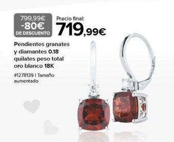 Costco Pendientes Granates y Diamantes 0.18 Quilates Peso Total Oro Blanco 18K oferta