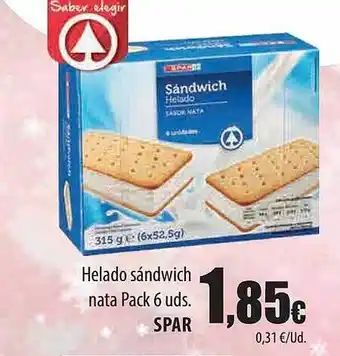 Spar Tenerife Helado sándwich nata spar oferta
