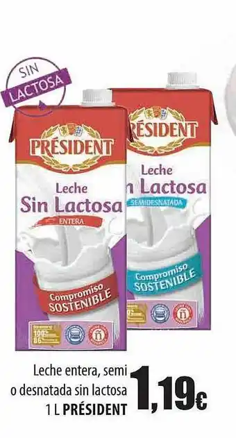 Spar Tenerife Leche entera semi o desnatada sin lactosa président oferta
