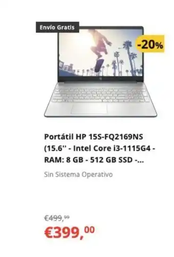 Worten Portátil HP 155-FQ269NS 15.6" Intel Core i3-1115G4-Ram:8 GB-512 GB SSD oferta