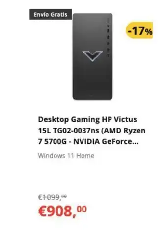 Worten Desktop Gaming HP Victus 15L TG02-0037ns ( AMD Ryzen 7 5700G- NVIDIA Geforce oferta