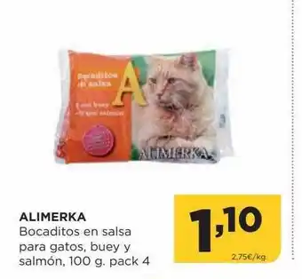 Alimerka Alimerka bocaditos en salsa para gatos, buey y salmón pack 4 oferta