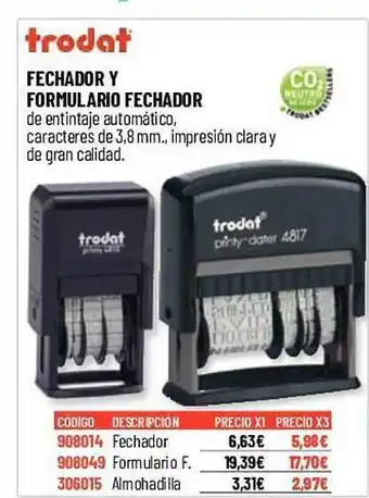 Carlin Trodat fechador y formulario fechador oferta