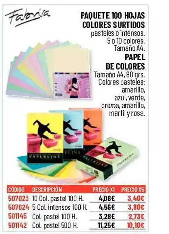 Carlin Fabrisa paquete 100 hojas colores surtidos papel de colores oferta