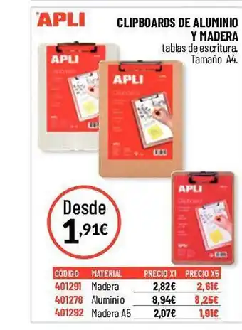 Carlin Apli clipboards de aluminio y madera tablas de escriltura tamaño a4 oferta