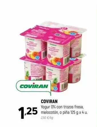 Coviran Coviran yogur 0% con trozos fresa, melocotón, o piña oferta