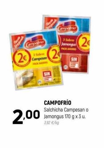 Coviran Campofrío salchicha campesan o jamongus oferta