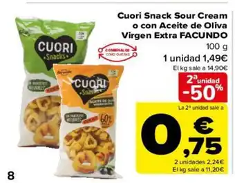 Carrefour Cuori Snack Sour Cream o Con Aceite De Oliva Virgen Extra Facundo oferta