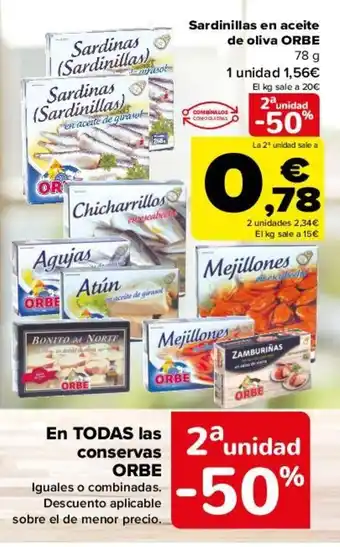Carrefour Sardinillas en Aceite De Oliva Orbe oferta