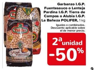 Garbanzo I.G.P Fuentesauco o Lenteja Pardina I.G.P Tierra de Campos o Alubia I.G.P La Bañeza Polifer