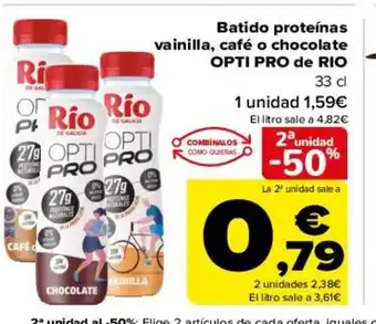Carrefour Batido Proteínas Vainilla, Café o Chocolate Opti Pro De Rio oferta