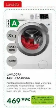 Cenor Lavado  a-g  a  8 kg  1.200 rpm  inverter  lavadora  aeg lfa618275a  prosense: ahorra tiempo, agua y energía. certificado woo oferta