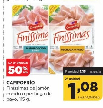Alimerka Campofrió Finissimas De Jamón cocido o pechuga de pavo oferta
