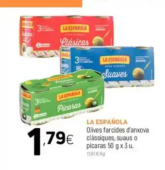 Coviran La Española Olives farcides d'anxova clássiques, suaus o picaras 50g x 3u oferta