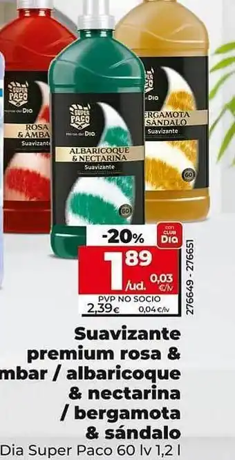 Dia Suavizante premium rosa ² ambar albaricoque & nectarina bergamota & sándalo dia super paco oferta