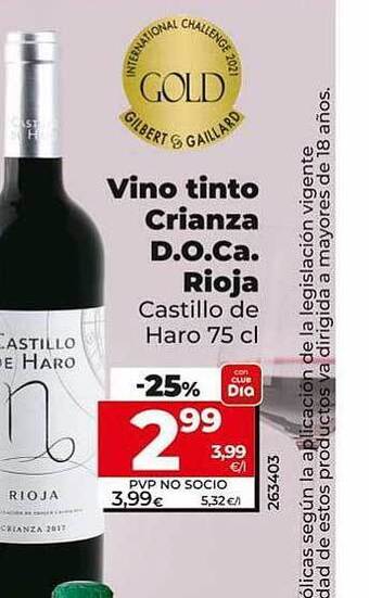Dia Vino tinto crianza d.o.ca. rioja castillo de haro oferta