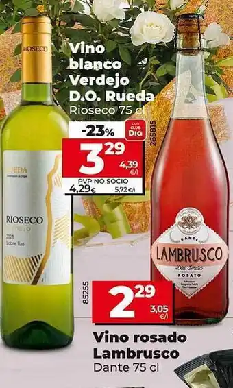 Dia Vino blanco verdejo d.o. rueda rioseco vino rosado lambrusco dante oferta