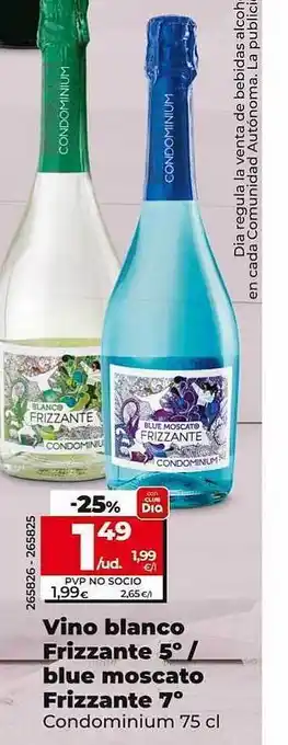 Dia Vino blanco frizzante 5° blue moscato frizzante 7°condominium 75cl oferta