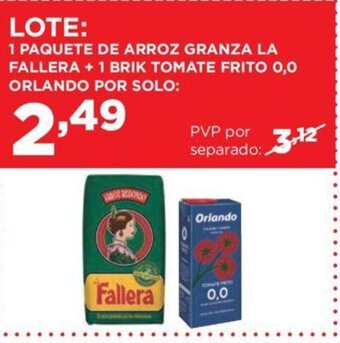 Alimerka Lote: 1 Paquete de arroz granza La Fallera+ 1 brik Tomate Frito 0.0 Orlando Por solo oferta