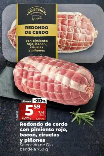 Dia Redondo de Cerdo con Pimiento Rojo, Bacon, Ciruelas y Piñones oferta