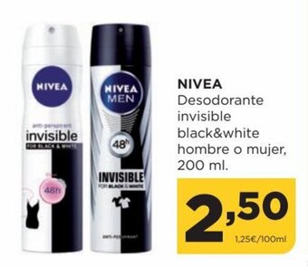 Alimerka Nivea Desodorante Invisible Black & White Hombre o Mujer, 200ml oferta