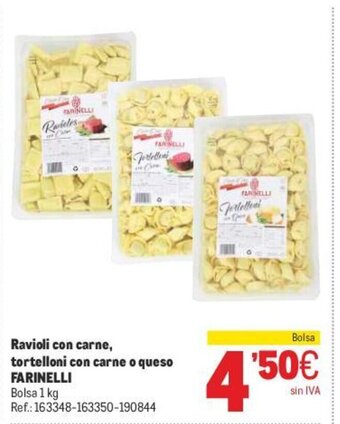 Makro Ravioli Con Carne, Tortelloni Con Carne o Queso Farinelli oferta