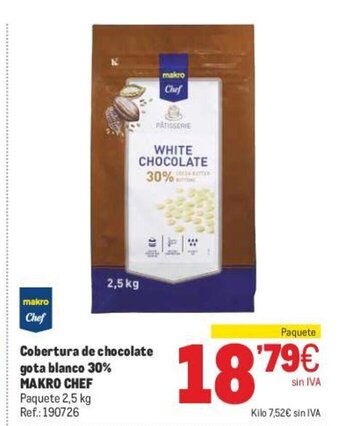 Makro Cobertura De Chocolate Gota Blanco 30% Makro Chef oferta