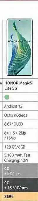 Vodafone Honor magic 5 lite 5g oferta