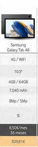 Vodafone Samsung galaxy tab a8 oferta