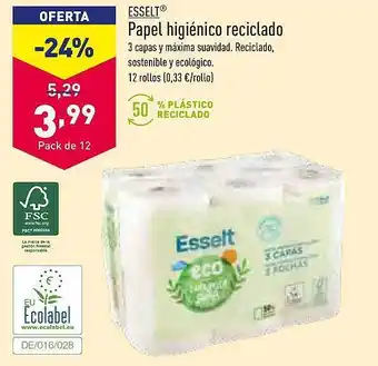 ALDI Esselt papel higiénico reciclado oferta